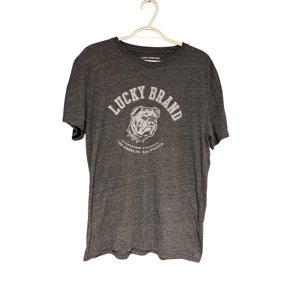 Lucky Brand Mens Bulldog Graphic Tee Charcoal Grey Tri-Blend T-Shirt Large Soft